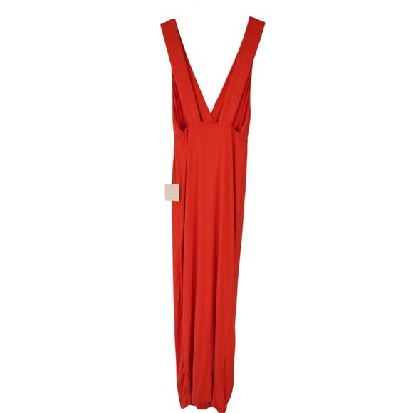 Superdown Dress Size Medium Erica Plunging Neck Maxi Slit Front Red Orange NWT - Picture 4 of 11